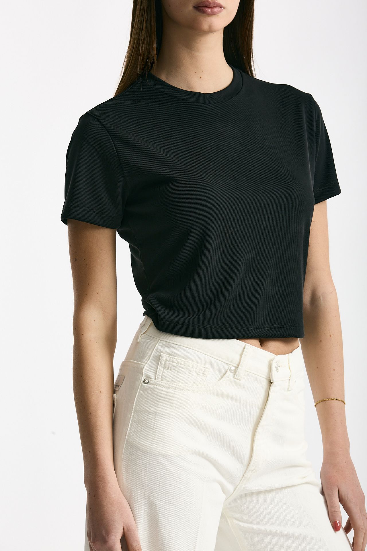 T-shirt crop in jersey di modal nero donna Woc - 4