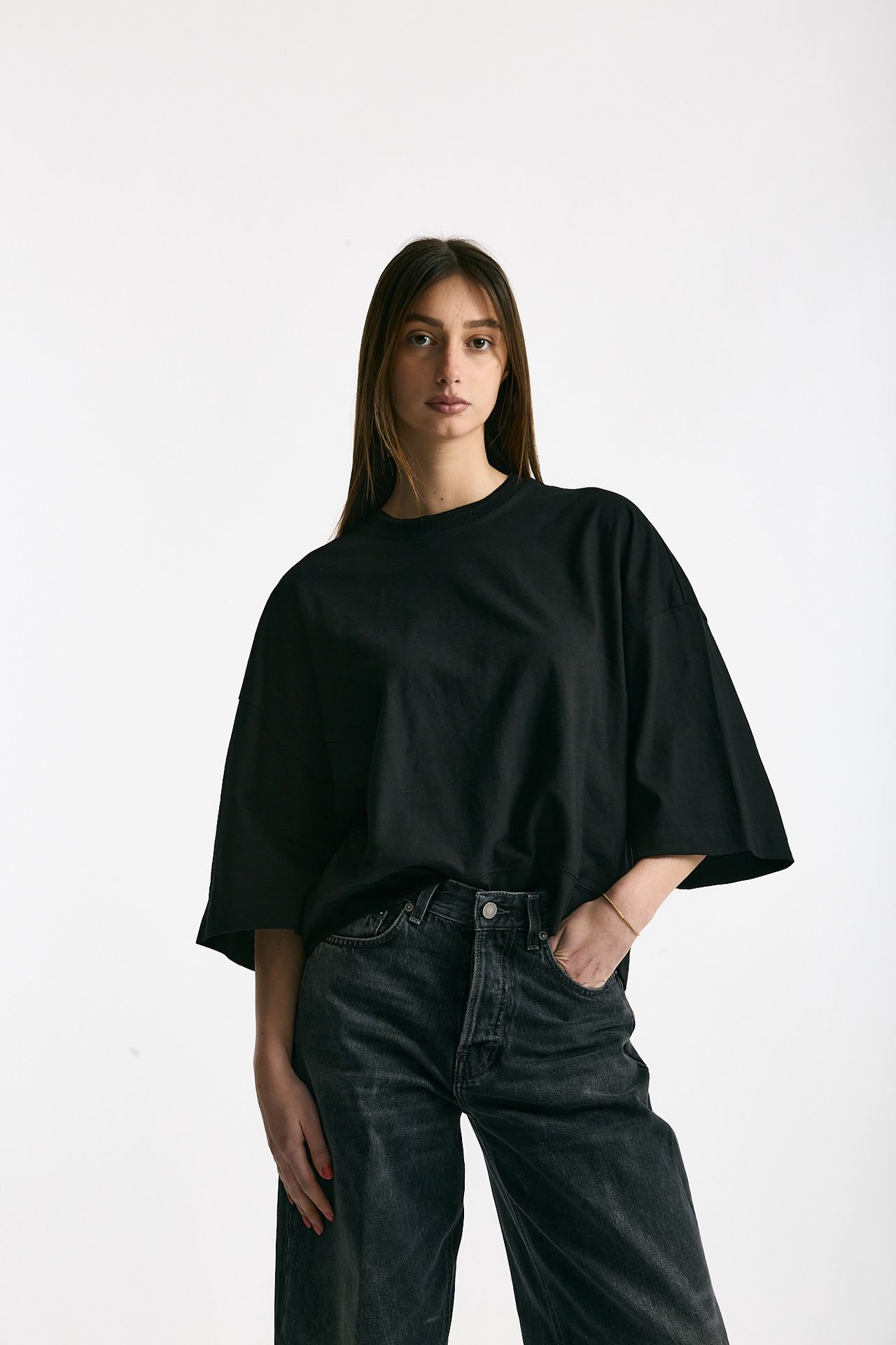 T-shirt over in cotone nero donna Woc - 1
