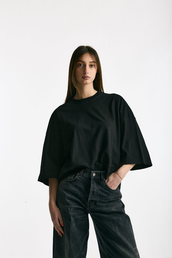 T-shirt over in cotone nero donna Woc