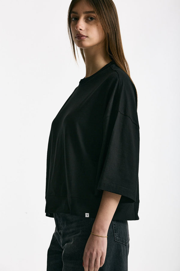 T-shirt over in cotone nero donna Woc