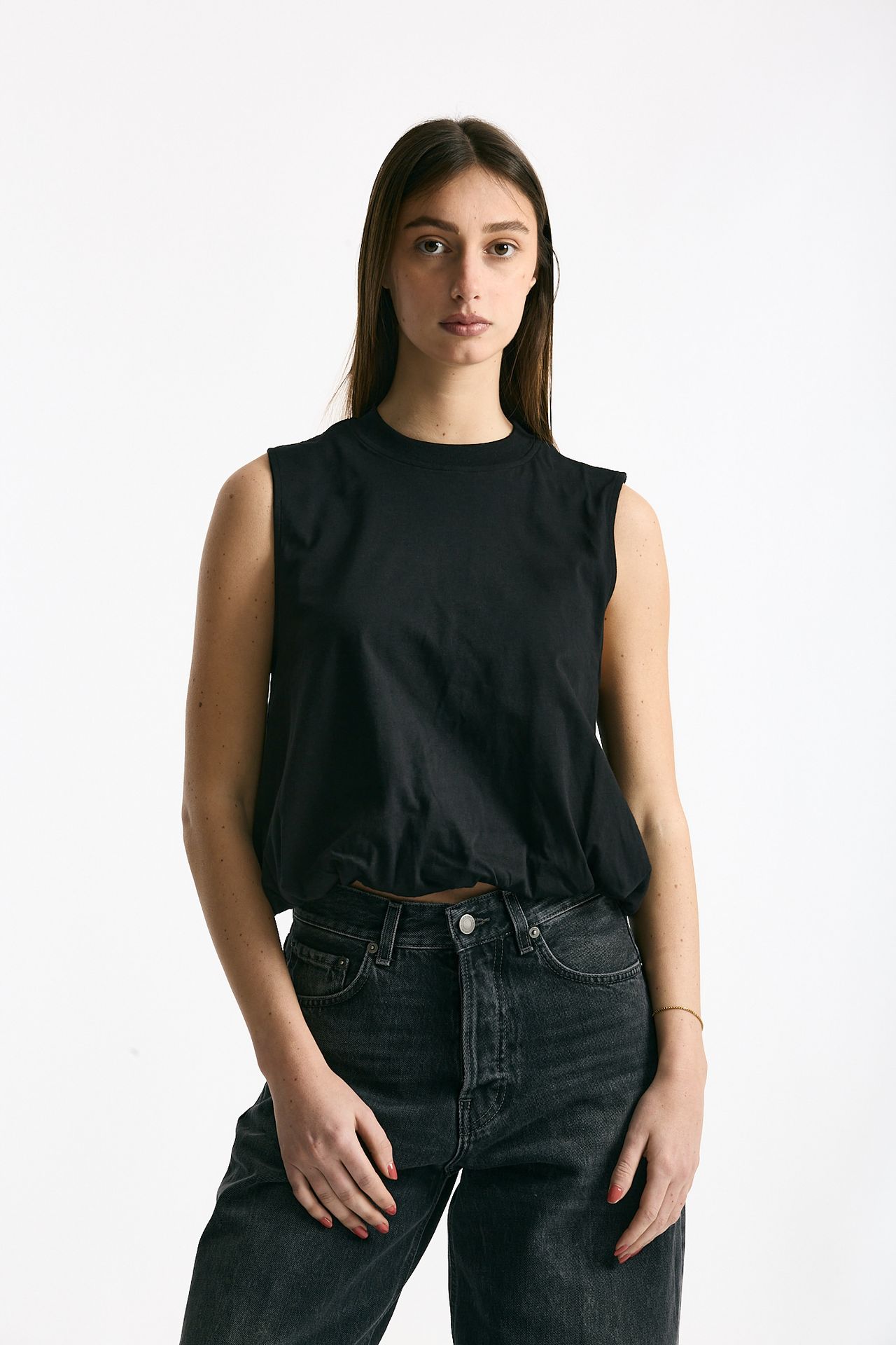 Crop top con arriccio nero donna Woc - 1