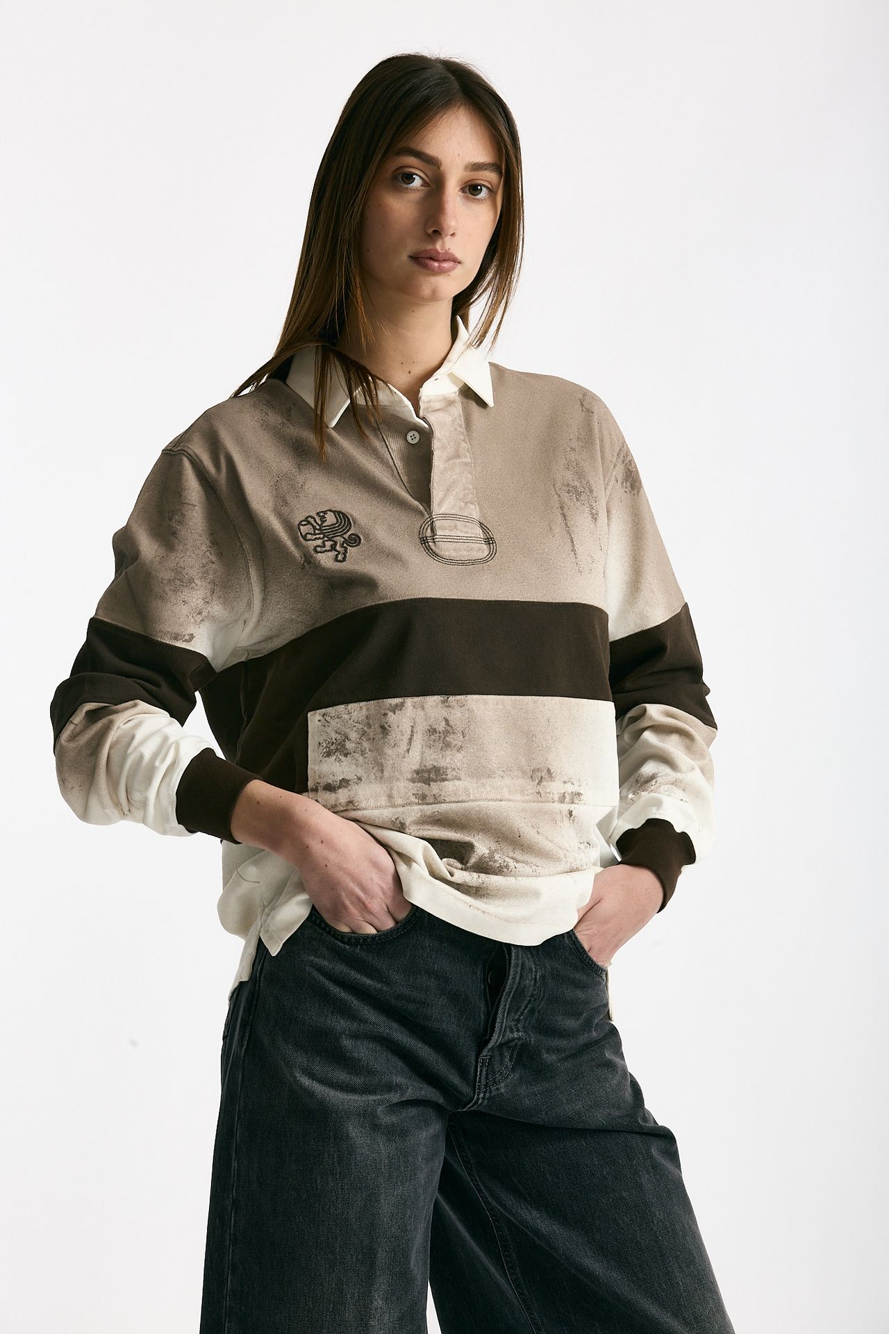 Polo unisex marrone e bianco donna Woc - 4