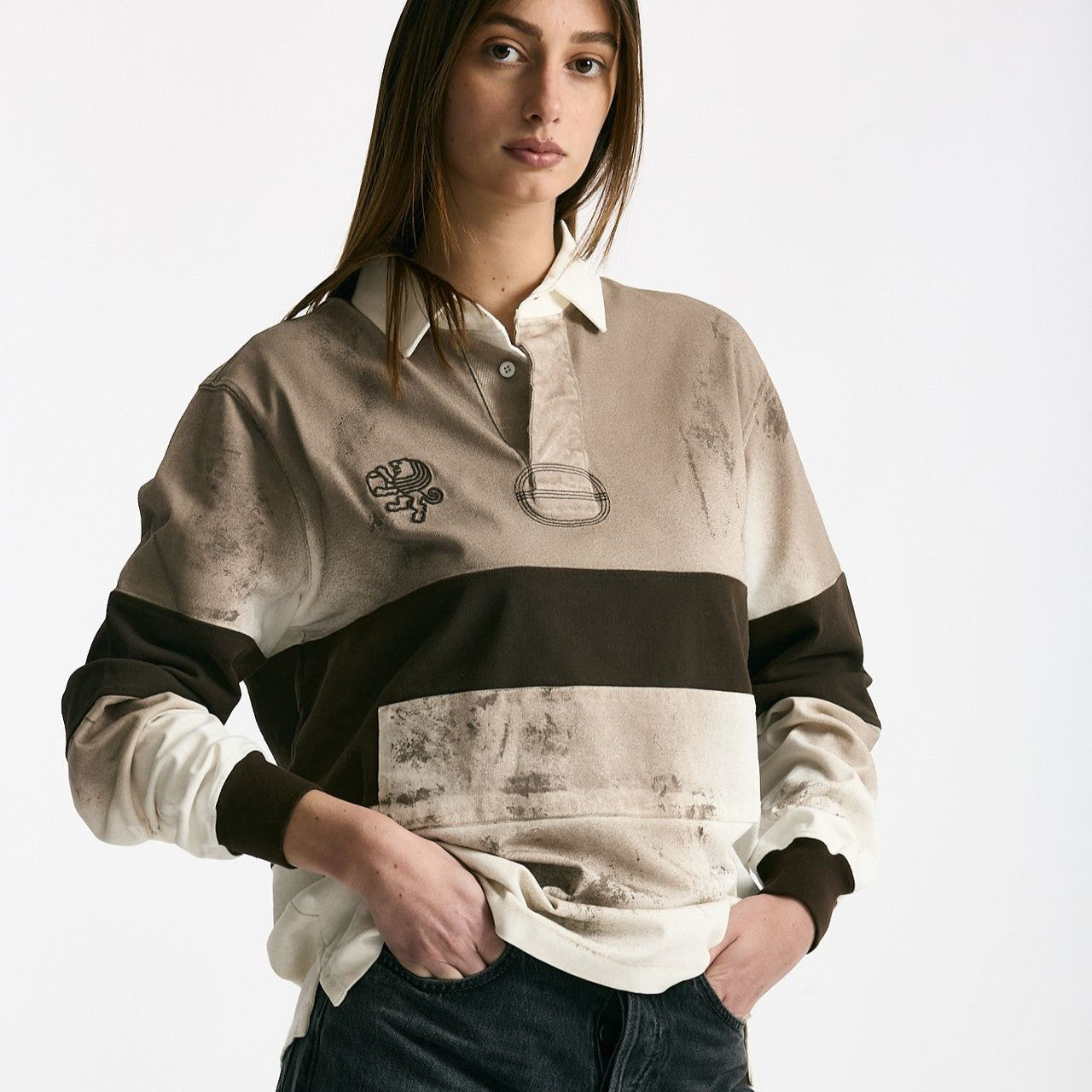 Polo unisex marrone e bianco donna Woc - 8
