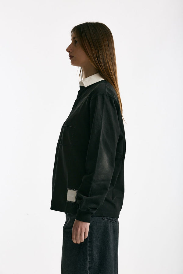 Polo unisex nero lavato e bianco donna Woc