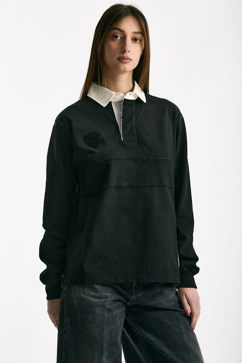 Polo unisex nero lavato e bianco donna Woc - 4