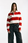 Polo crop rogata rossa e bianco donna Woc - 1