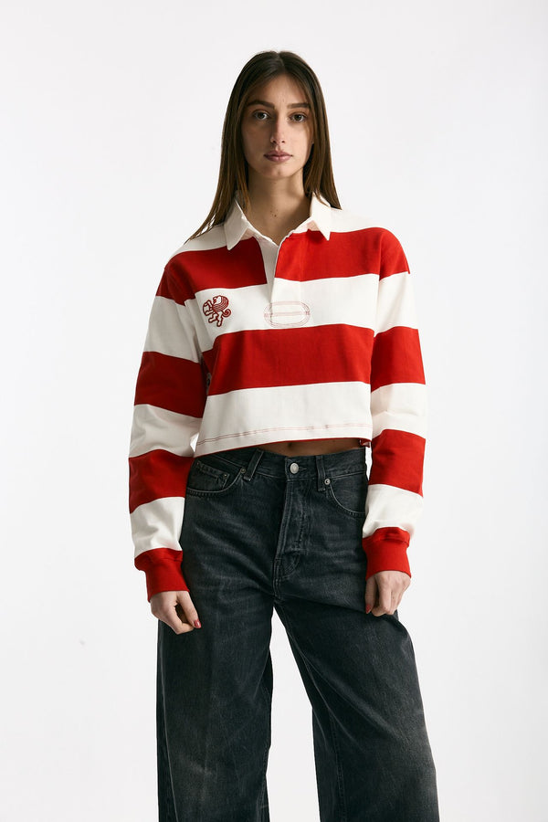 Polo crop rogata rossa e bianco donna Woc