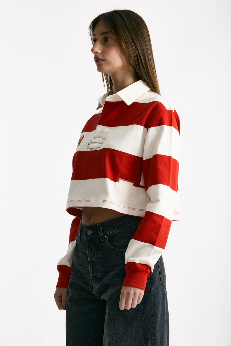 Polo crop rogata rossa e bianco donna Woc - 2