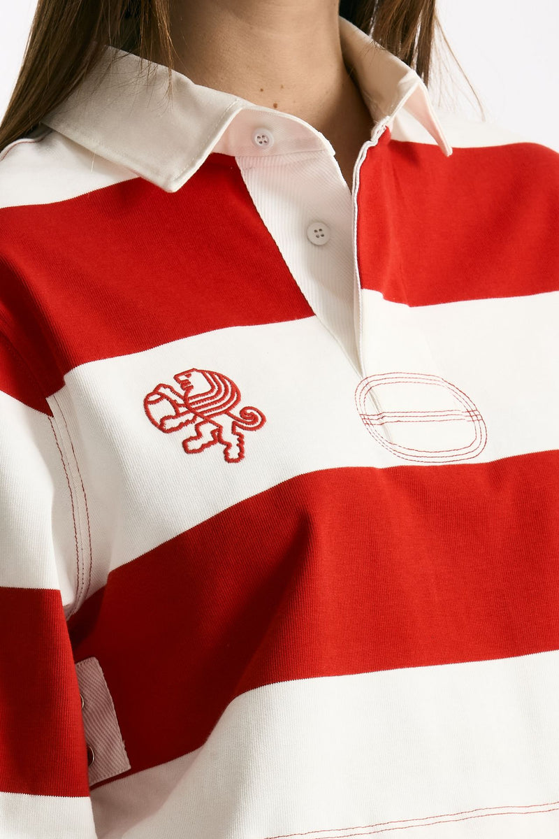 Polo crop rogata rossa e bianco donna Woc - 4