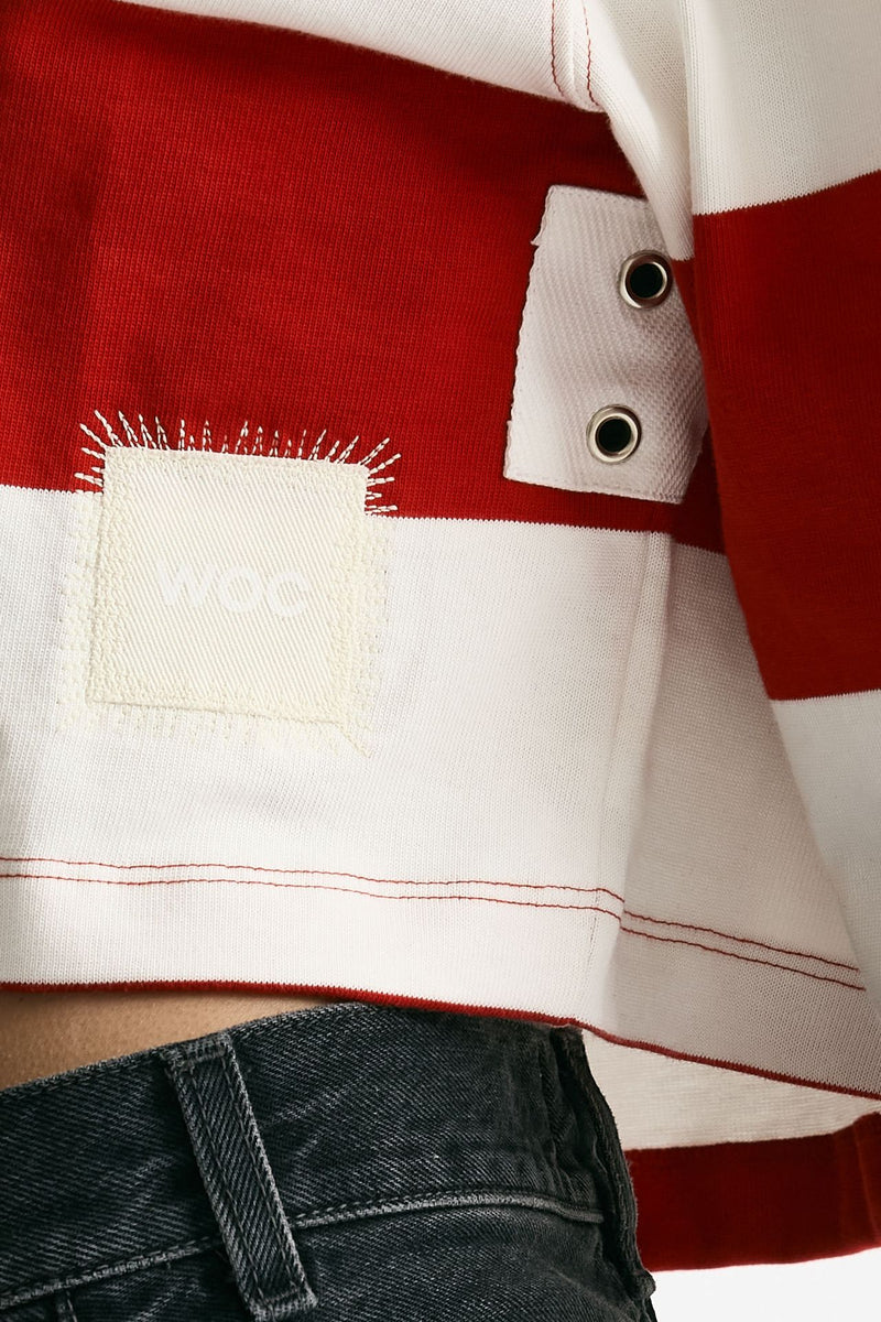Polo crop rogata rossa e bianco donna Woc - 5