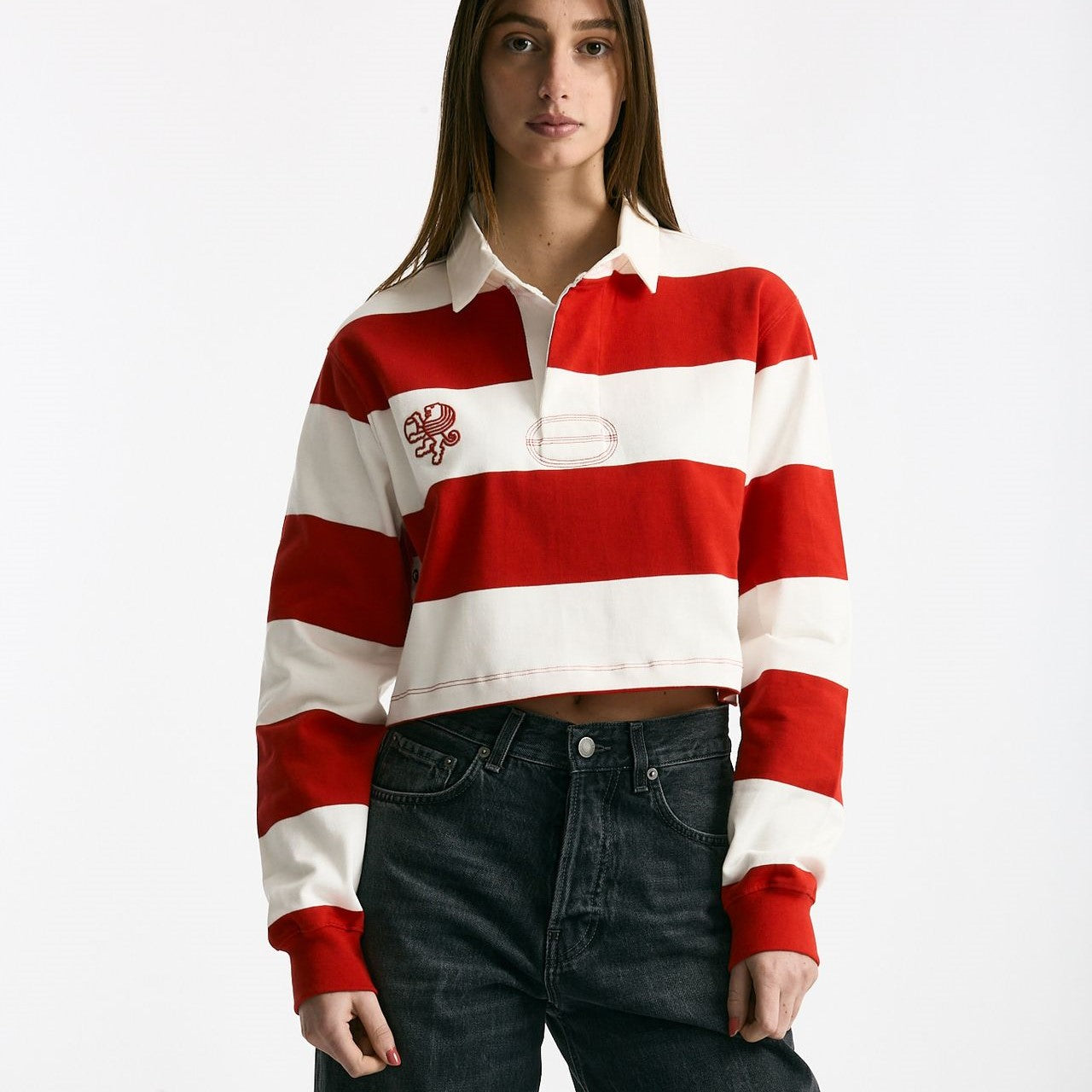 Polo crop rogata rossa e bianco donna Woc - 6