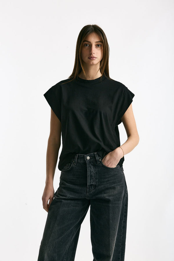 T-shirt in cotone fiammato nero donna Woc