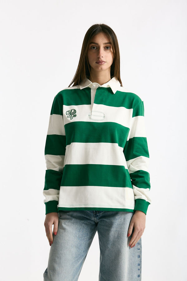 Polo unisex rigata verde e bianca donna Woc