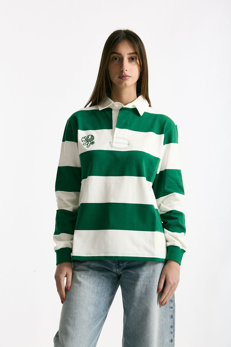 Polo unisex rigata verde e bianca donna Woc - 2