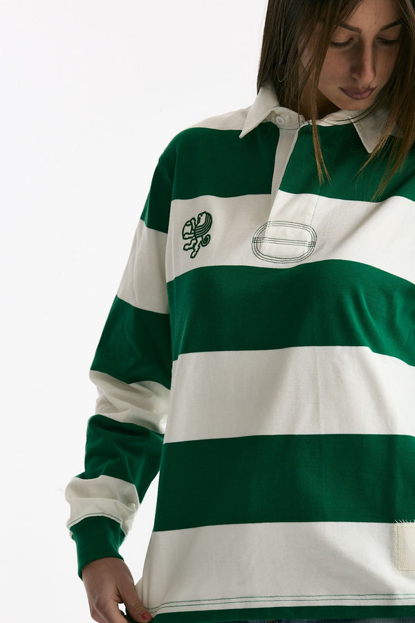 Polo unisex rigata verde e bianca donna Woc