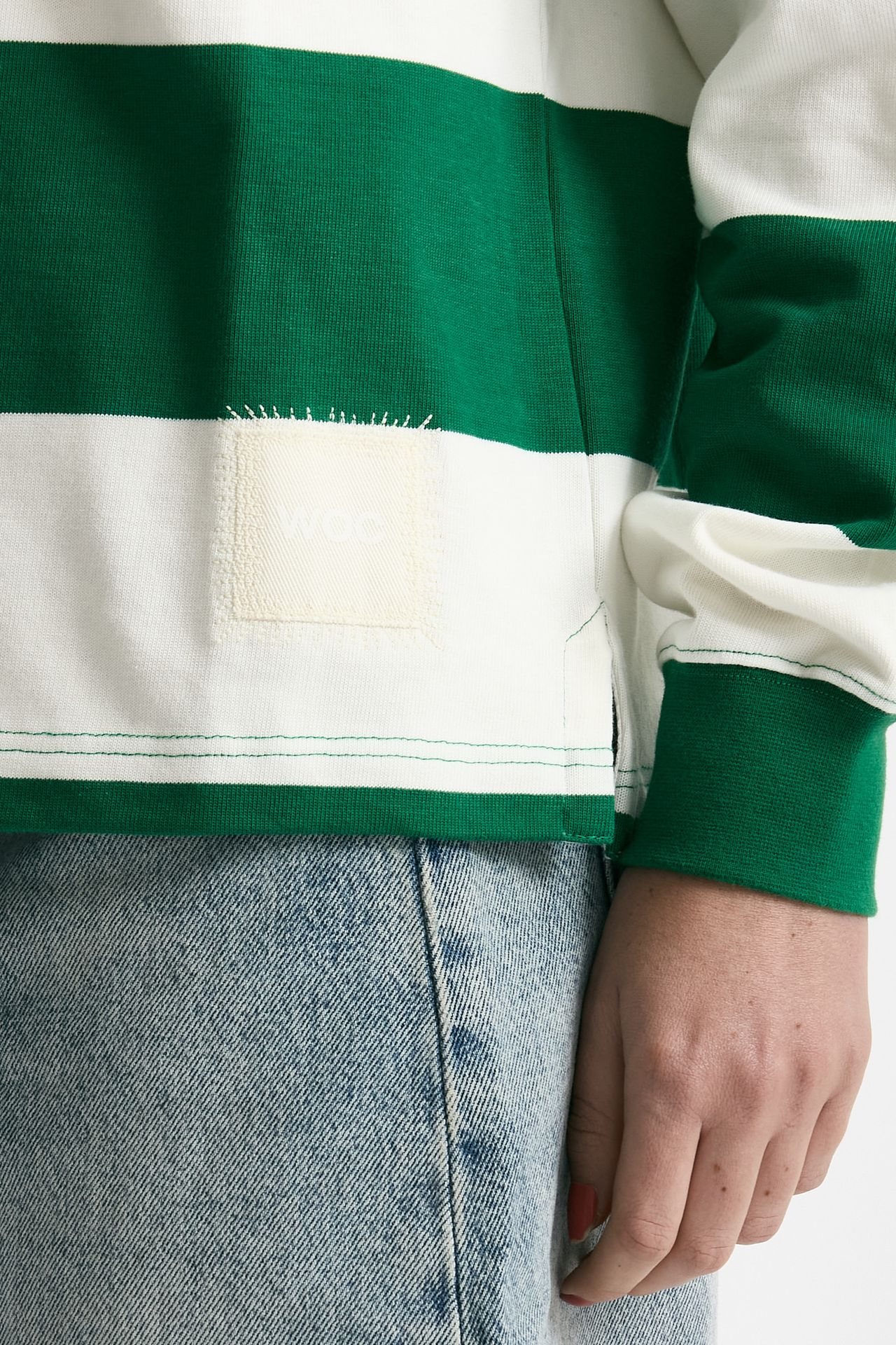 Polo unisex rigata verde e bianca donna Woc - 6