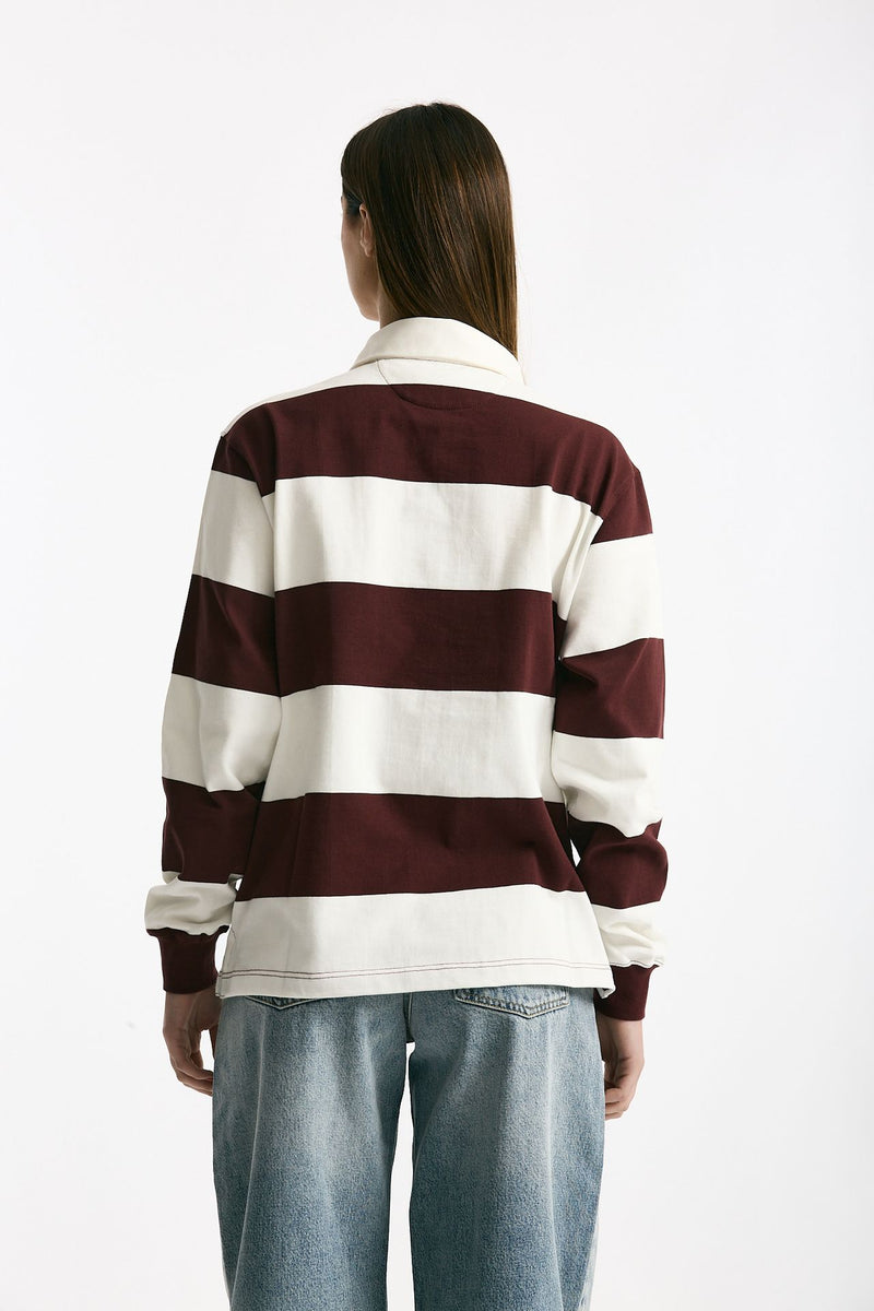 Polo unisex rigata bordeaux e bianca donna Woc - 2