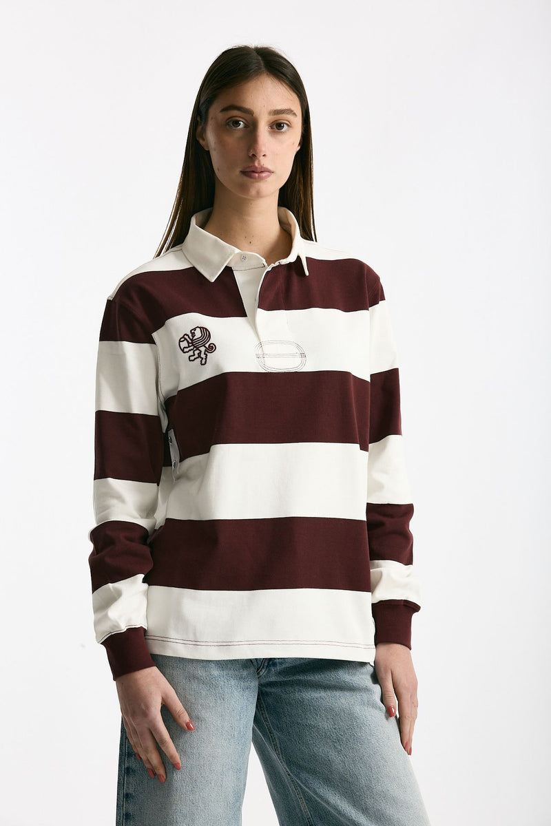 Polo unisex rigata bordeaux e bianca donna Woc - 3