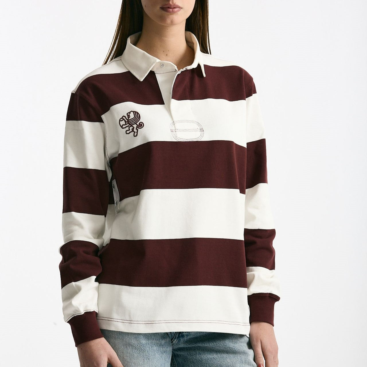 Polo unisex rigata bordeaux e bianca donna Woc - 7