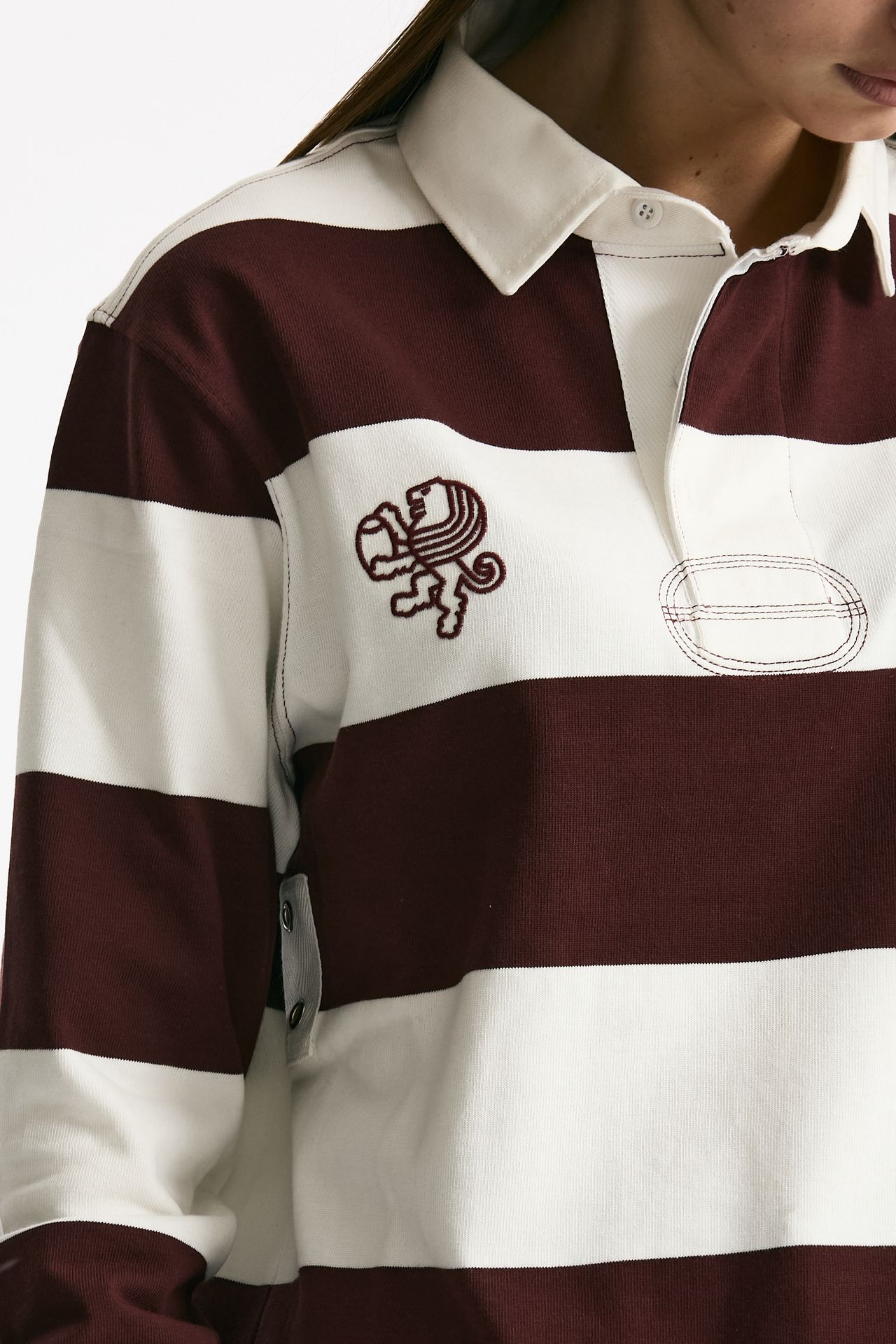 Polo unisex rigata bordeaux e bianca donna Woc - 4