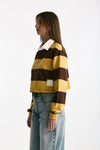 Polo crop rigata marrone e gialla donna Woc - 2