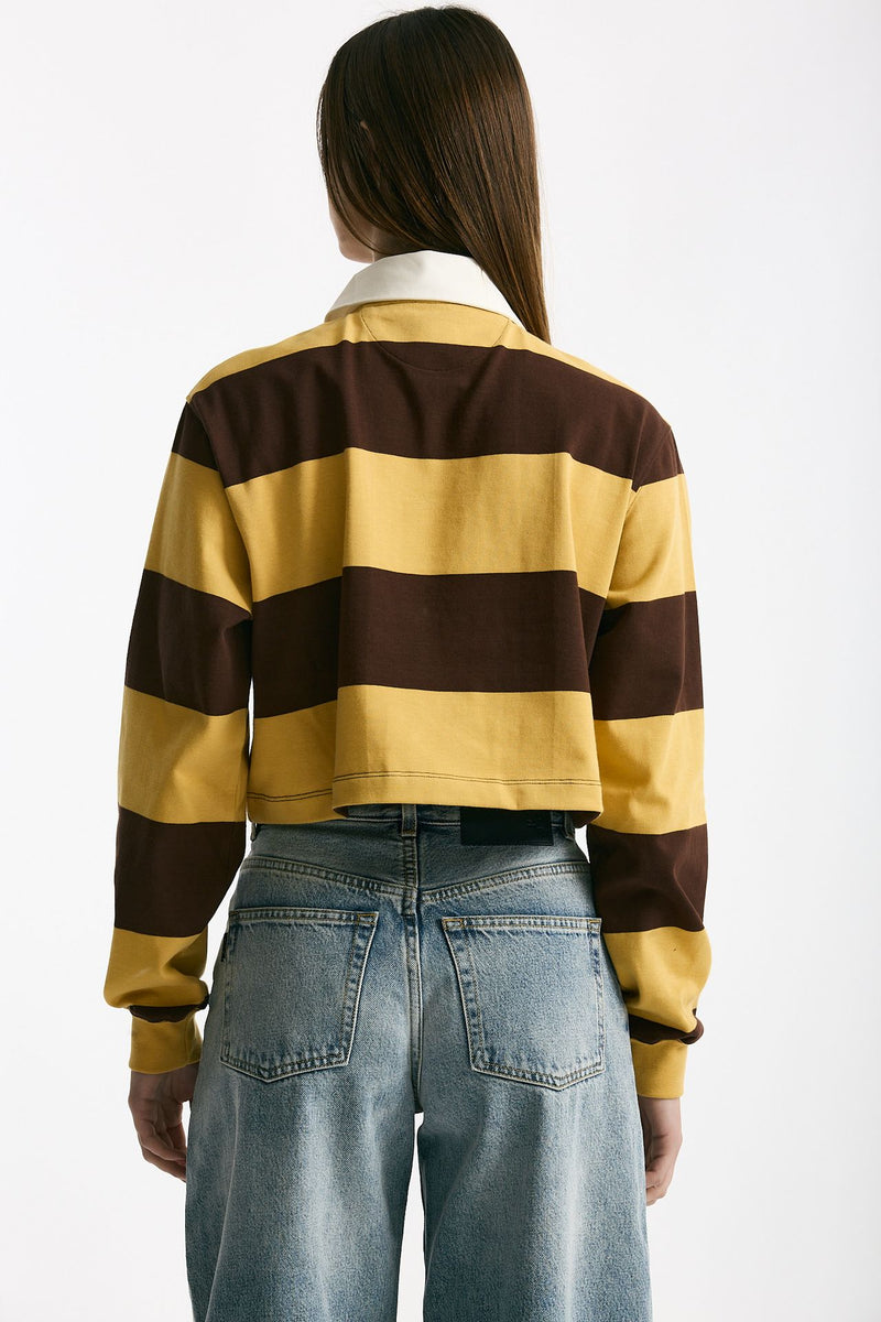 Polo crop rigata marrone e gialla donna Woc - 4