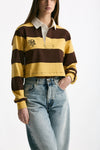 Polo crop rigata marrone e gialla donna Woc - 3