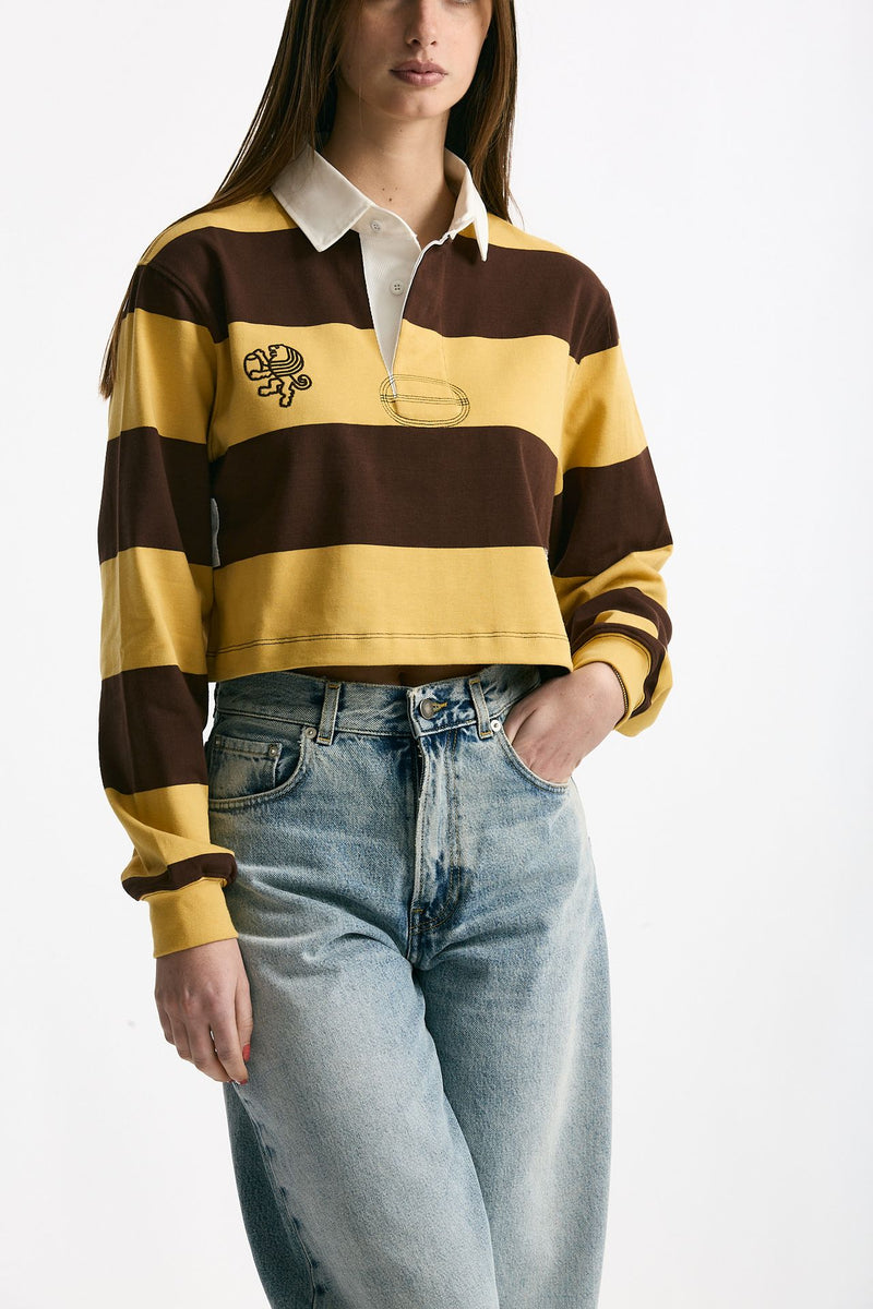 Polo crop rigata marrone e gialla donna Woc - 3