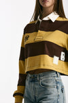 Polo crop rigata marrone e gialla donna Woc - 5