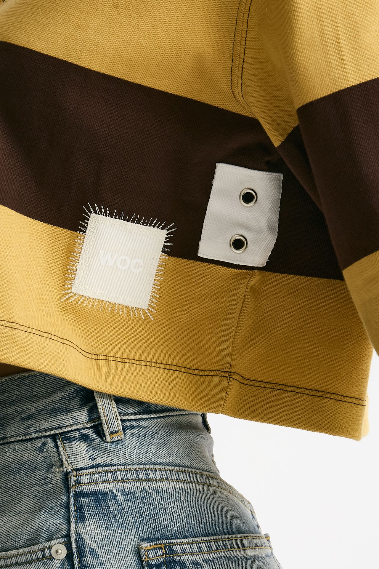 Polo crop rigata marrone e gialla donna Woc - 6