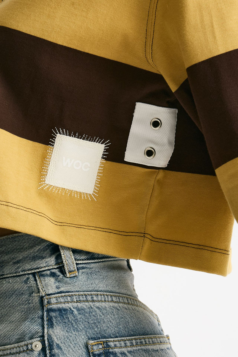 Polo crop rigata marrone e gialla donna Woc - 6