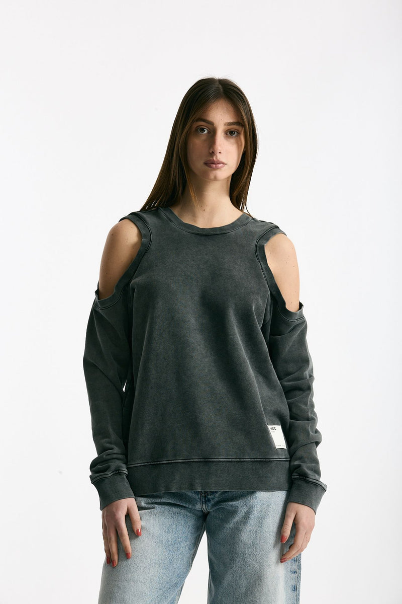 Felpa girocollo cutoff lavata donna Woc - 4