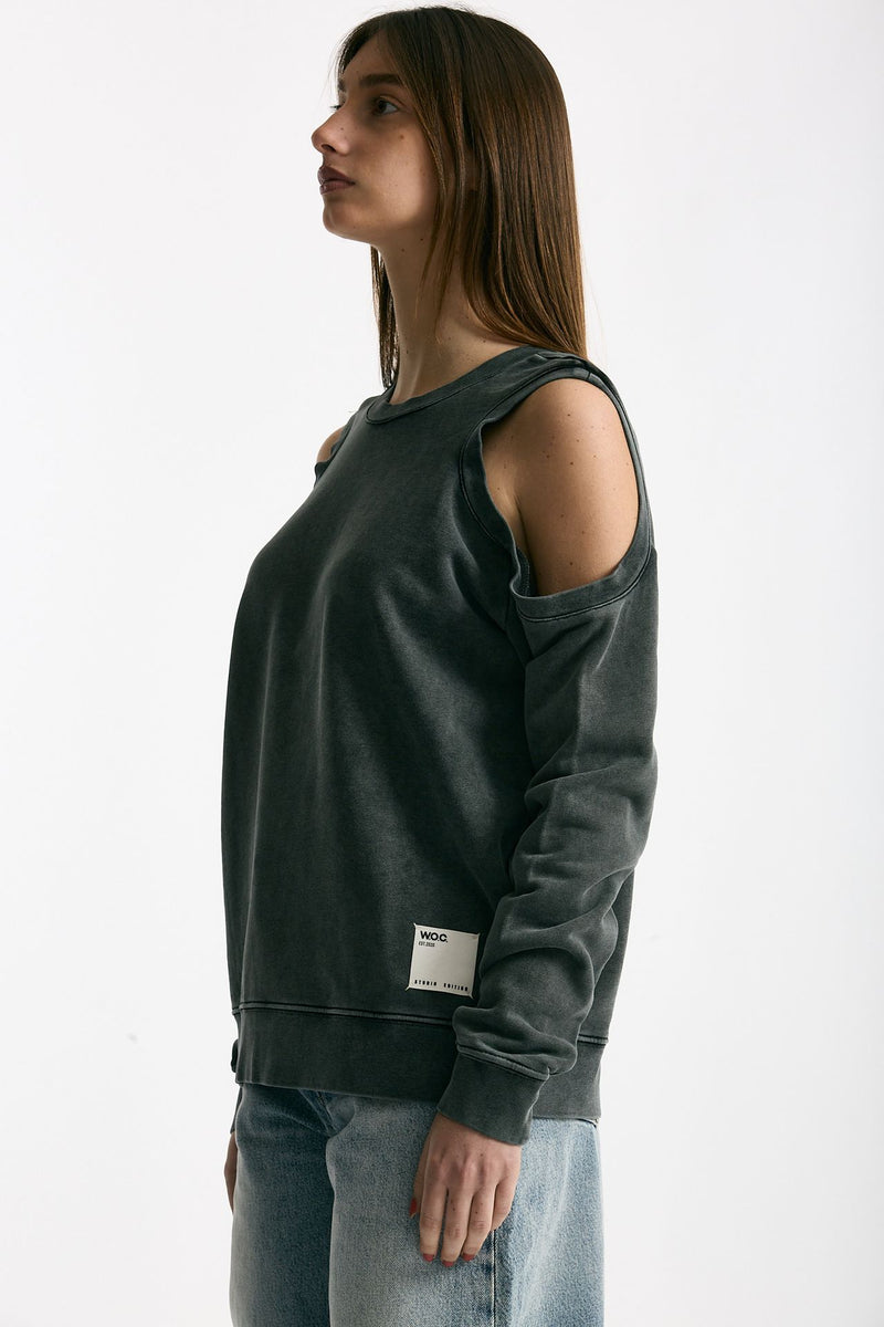 Felpa girocollo cutoff lavata donna Woc - 3