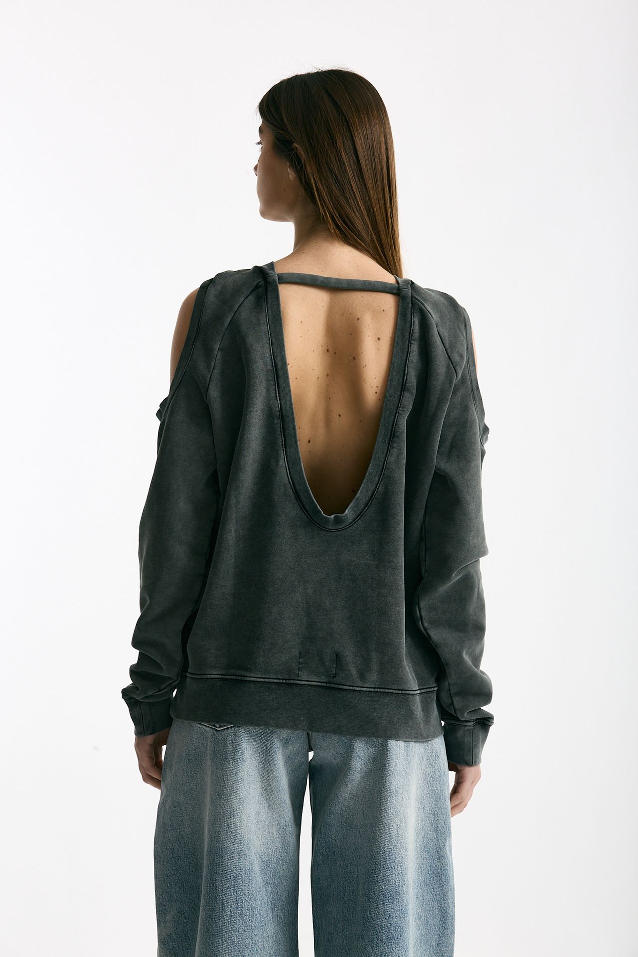 Felpa girocollo cutoff lavata donna Woc - 2
