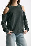 Felpa girocollo cutoff lavata donna Woc - 1