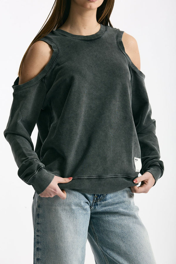 Felpa girocollo cutoff lavata donna Woc