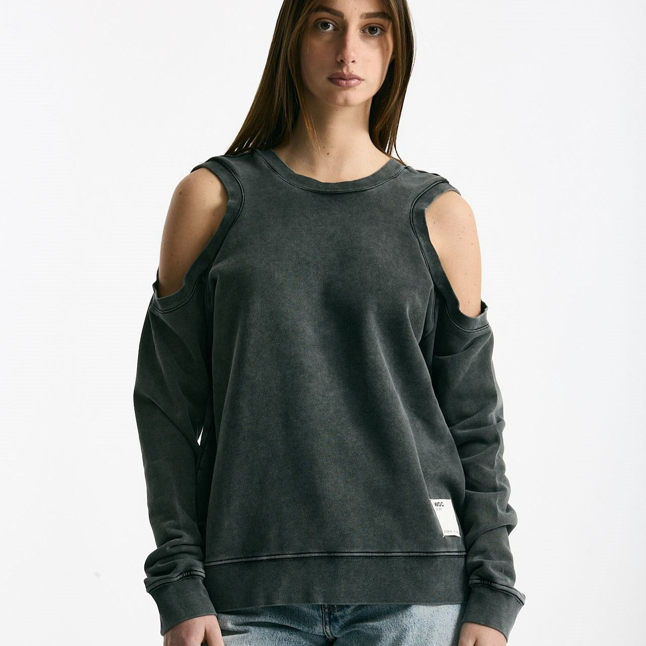 Felpa girocollo cutoff lavata donna Woc - 7