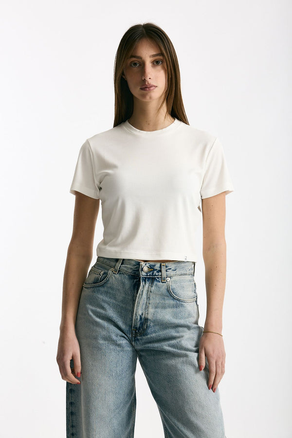 T-shirt crop jersey di modal bianco donna Woc