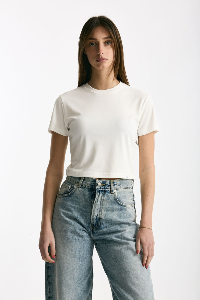 T-shirt crop jersey di modal bianco donna Woc - 1