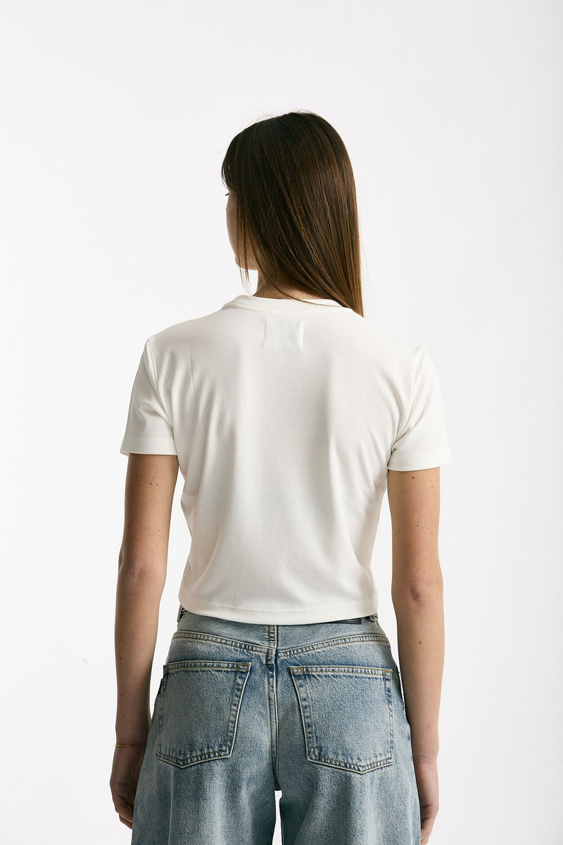 T-shirt crop jersey di modal bianco donna Woc - 3