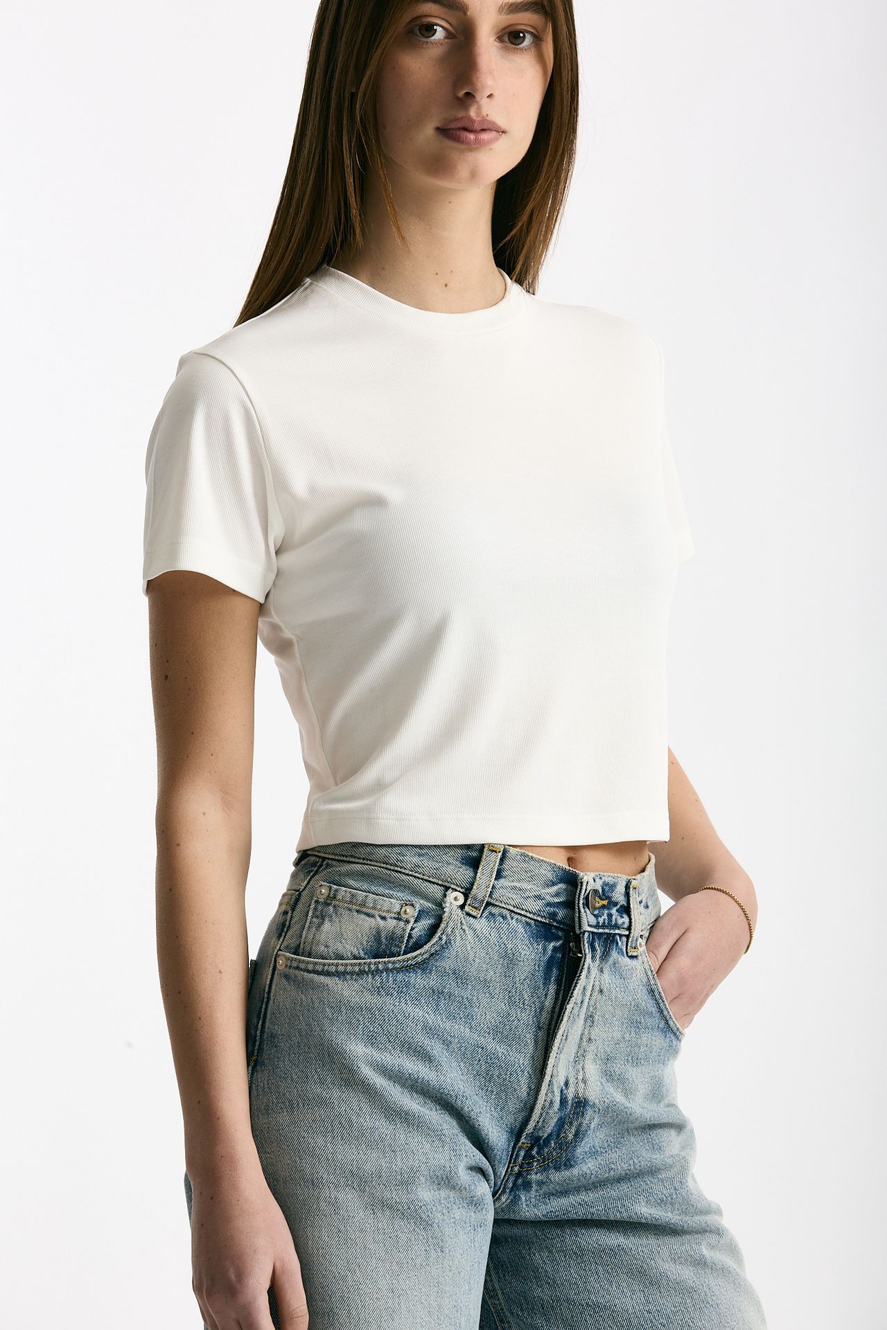 T-shirt crop jersey di modal bianco donna Woc - 4