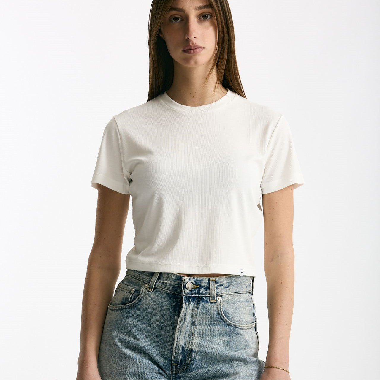 T-shirt crop jersey di modal bianco donna Woc - 6