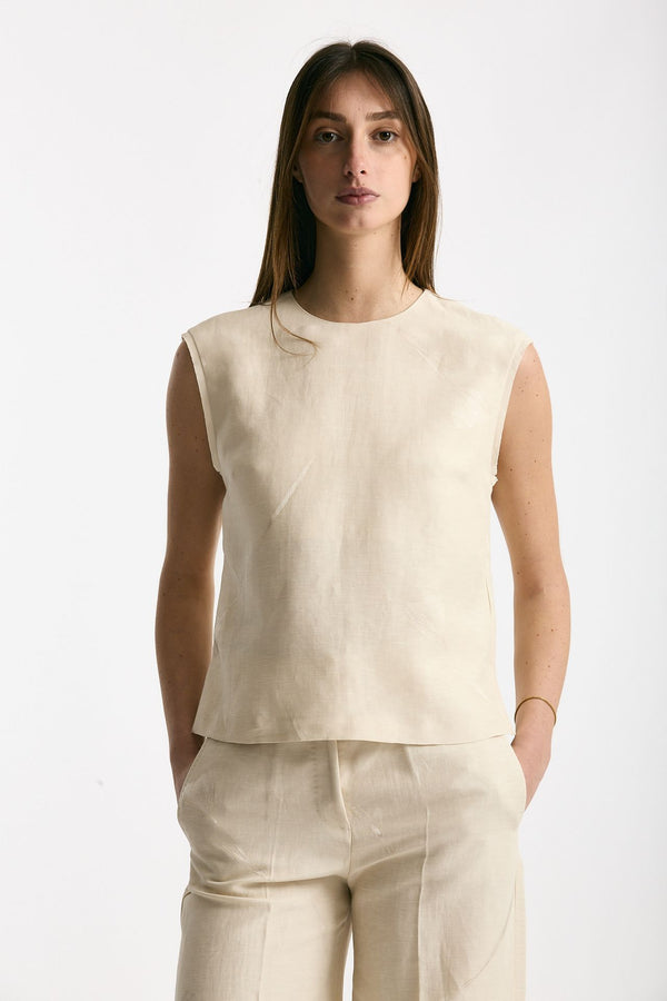 Top in viscosa e lino beige donna Zanone