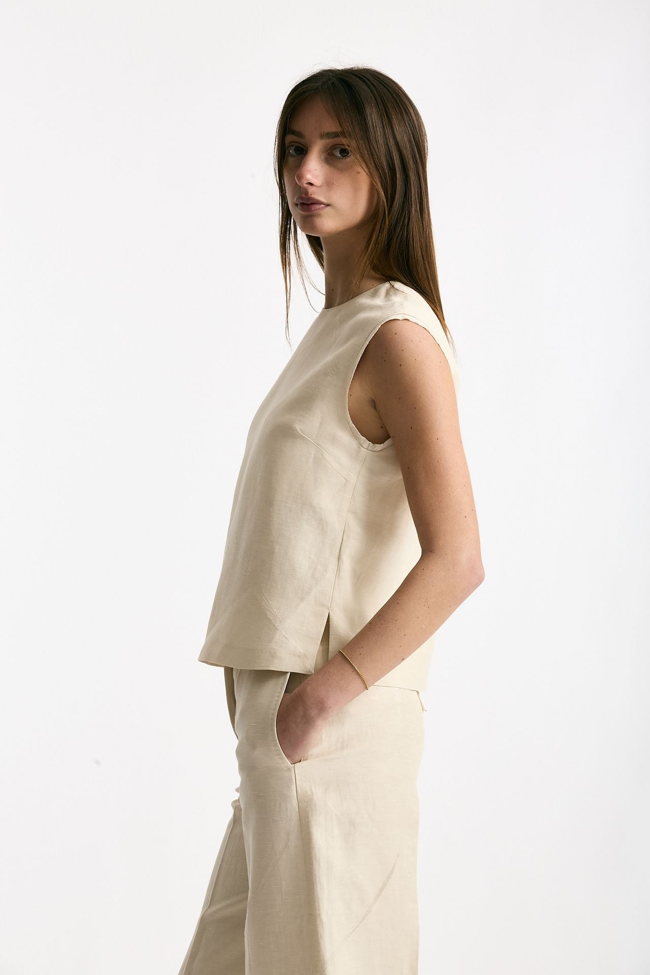 Top in viscosa e lino beige donna Zanone - 1