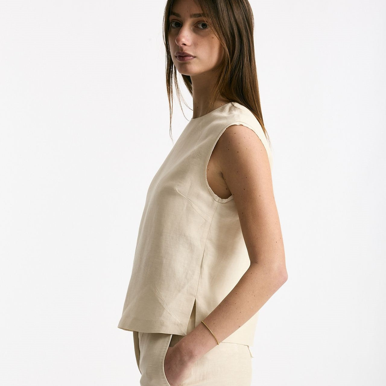 Top in viscosa e lino beige donna Zanone - 7