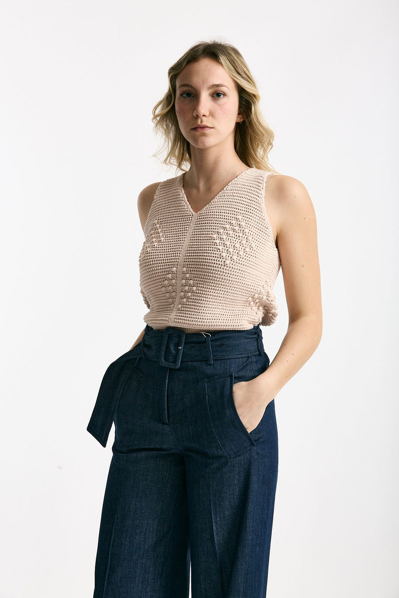 Top in maglia lavorato rosa tenue donna Zanone - 1