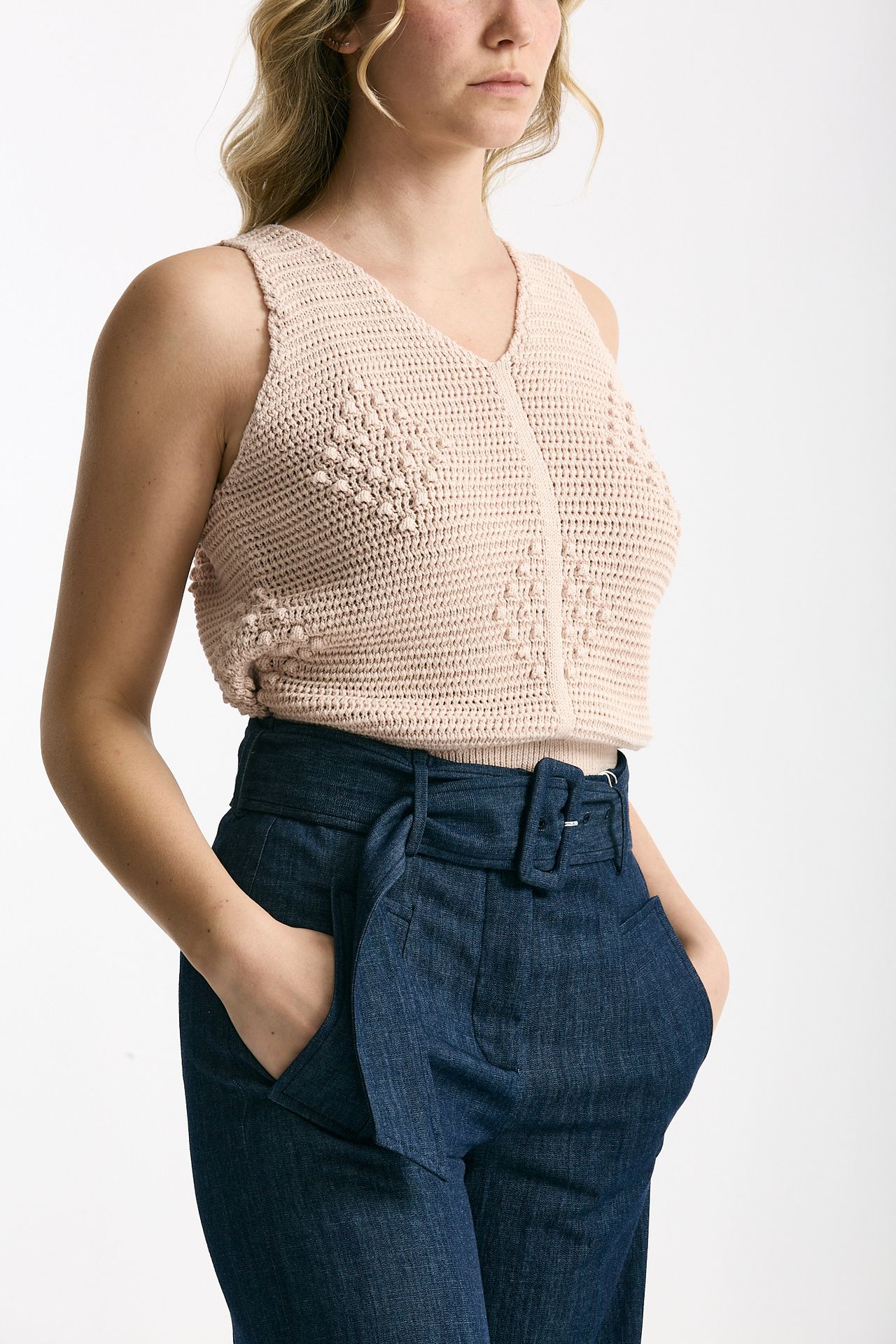 Top in maglia lavorato rosa tenue donna Zanone - 4