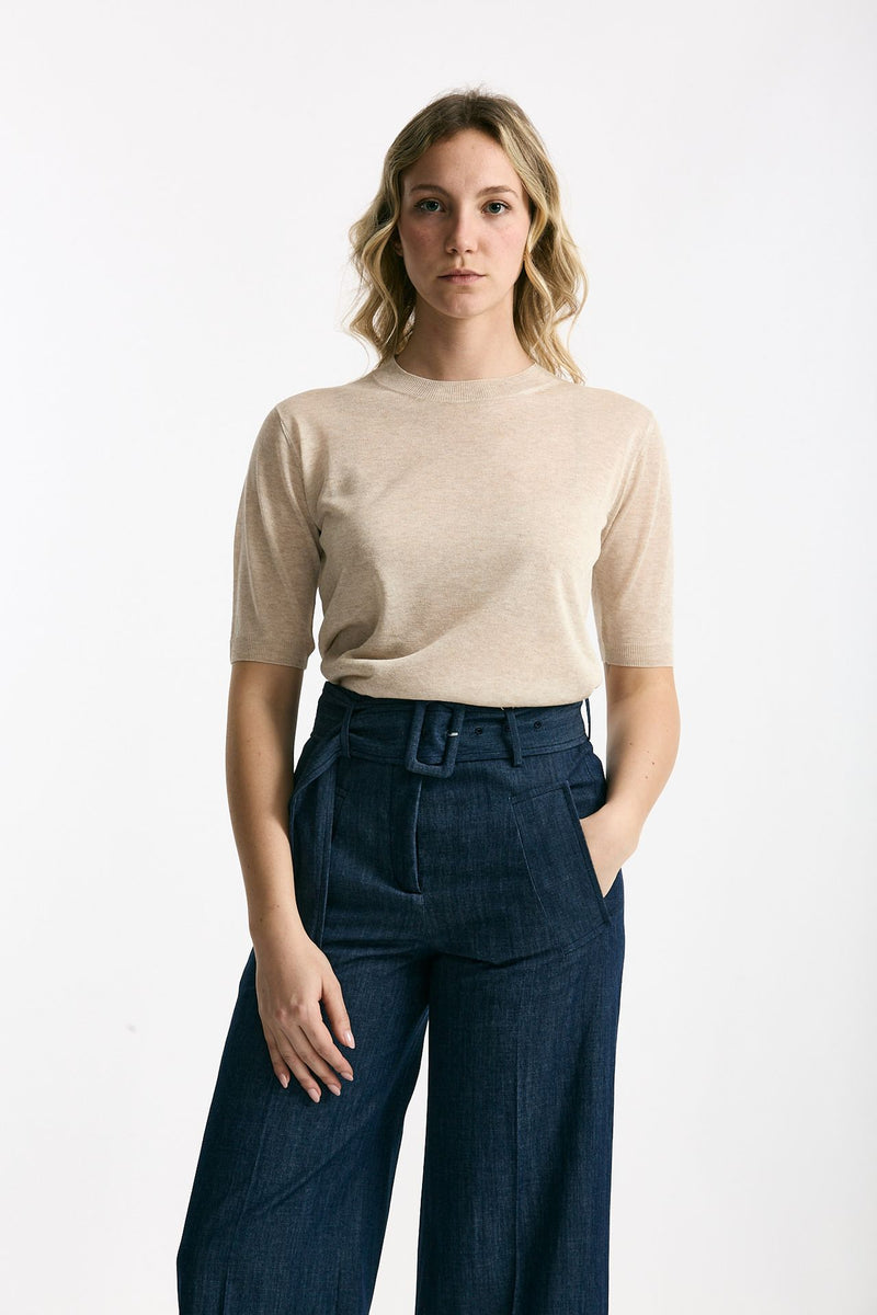 Maglia in viscosa beige filo lurex donna Zanone - 1