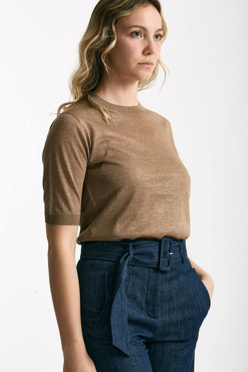 Maglia in viscosa cammello filo lurex donna Zanone - 3
