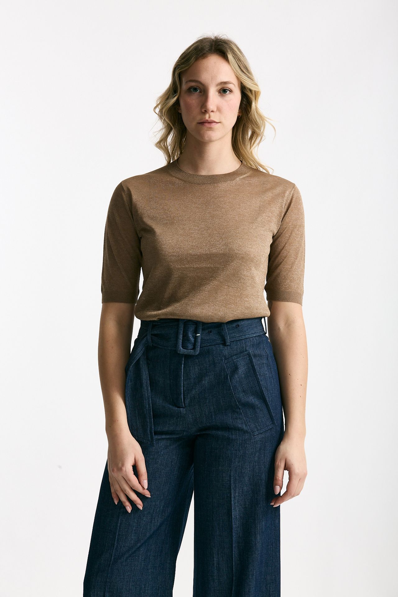 Maglia in viscosa cammello filo lurex donna Zanone - 1
